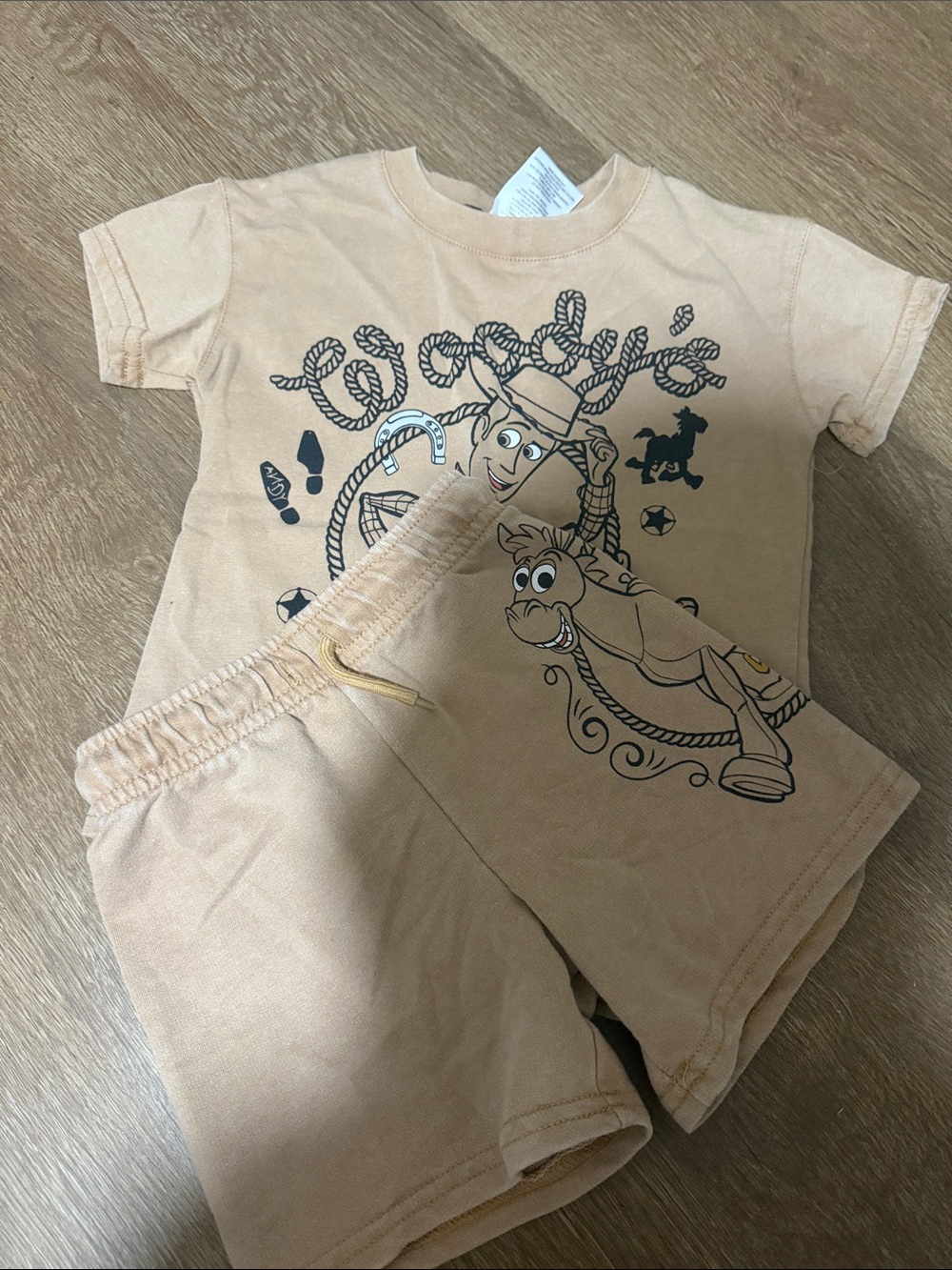 Disney Kids Matching Set in Beige with Black Print - Woody & Bullseye